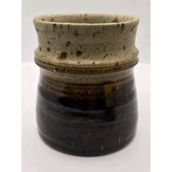 Vintage Studio Art Pottery Handcrafted Green Drip Glazed Stoneware Mug - Picture 2 of 10